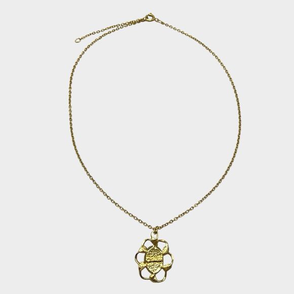 Vintage Sarah Coventry Oval Frosted Green Flower Pendant Necklace Gold Tone 18" - Picture 5 of 10